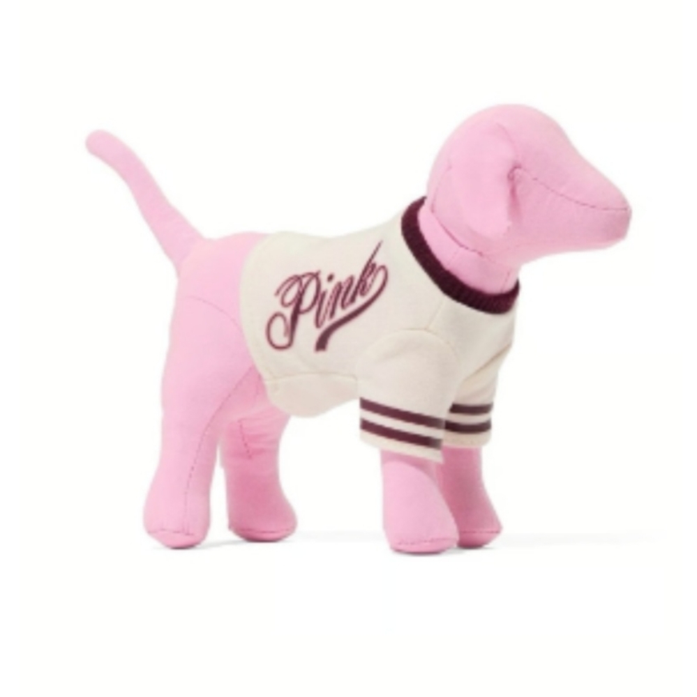 PINK Victoria's Secret 6" Plush Dog White Varsity Logo Sweater New Collectible